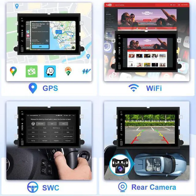Alt view image 5 of 7 - 4Core+64G Car Radio Stereo for Ford F150/F250/F350 2004-2014, 7 inch 1080P Touch Screen Car Stereo with Wireless CarPlay Andriod Auto, Bluetooth, GPS, HiFi, SWC, WiFi, HD Backup Camera