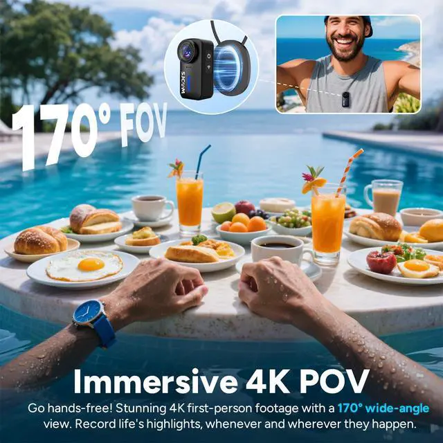 Alt view image 2 of 7 - C110 Plus 4K Action Camera, Mini Magnetic POV Body Cam | 170° Wide Angle, 6-Axis Stabilization,Magnetic Wearable,30M Waterproof, 64GB Card, Hands-Free