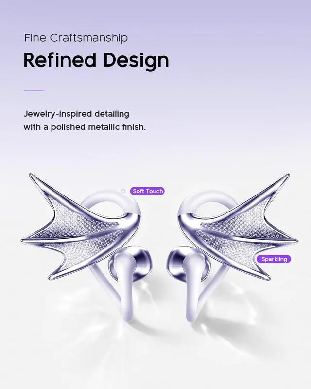 Alt view image 3 of 7 - H700 Elegant Jewelry-Inspired Open-Ear Earbuds for Women | Dragon Wing Design, Lightweight Wireless Earphones with G-Shaped Ear Hook, Deep Bass Sound, Award-Winning Style, Gift for Her