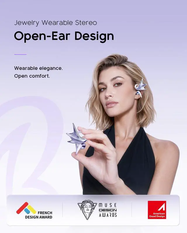 Alt view image 2 of 7 - H700 Elegant Jewelry-Inspired Open-Ear Earbuds for Women | Dragon Wing Design, Lightweight Wireless Earphones with G-Shaped Ear Hook, Deep Bass Sound, Award-Winning Style, Gift for Her