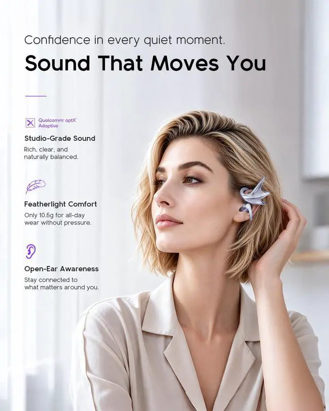 Alt view image 5 of 7 - H700 Elegant Jewelry-Inspired Open-Ear Earbuds for Women | Dragon Wing Design, Lightweight Wireless Earphones with G-Shaped Ear Hook, Deep Bass Sound, Award-Winning Style, Gift for Her