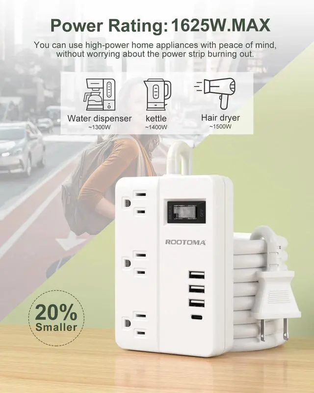 Alt view image 2 of 7 - 2 Prong Power Strip with USB-C, 2 Prong to 3 Prong Outlet Adapter, 1080J 2 Prong Surge Protected with 3 Outlet & 4 USB, 3 Prong Adapter 4ft, for Polarized Two Prong Outlet, Old House, White
