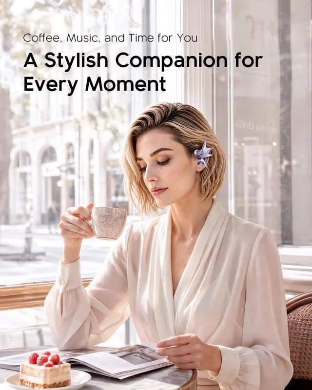 Alt view image 7 of 7 - H700 Elegant Jewelry-Inspired Open-Ear Earbuds for Women | Dragon Wing Design, Lightweight Wireless Earphones with G-Shaped Ear Hook, Deep Bass Sound, Award-Winning Style, Gift for Her