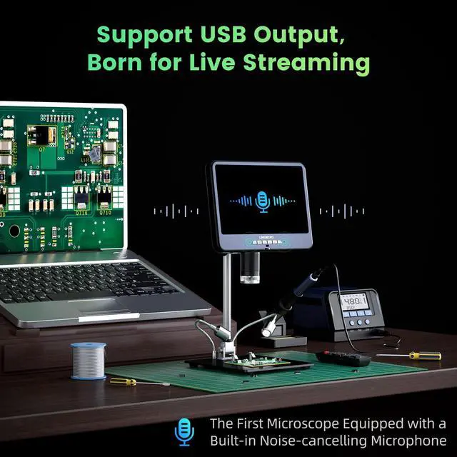 Alt view image 3 of 7 - LM210S 10.1'' 4K 60FPS HDMI Digital Microscope for Soldering Electronics, 4K UHD Video, 64MP USB Coin Magnifier Full View for Adults with Audio, 64GB