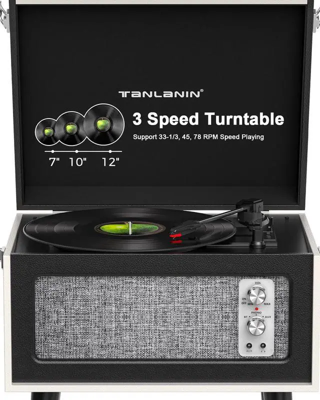Alt view image 7 of 7 - Vintage Standing Black Vinyl Record Player with Detachable Legs, Built-in 4 Speakers, USB to PC Encoding, 33/45/78 RPM LP Player Bluetooth Retro Turntables Support Headphone Jack, RCA Out, AUX in