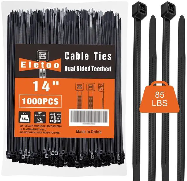 Main image of 14 Inch Zip Ties 1000 Pack, 85 LBS Tensile Strength, Self-Locking UV Resistant Cable Ties for Indoor and Outdoor