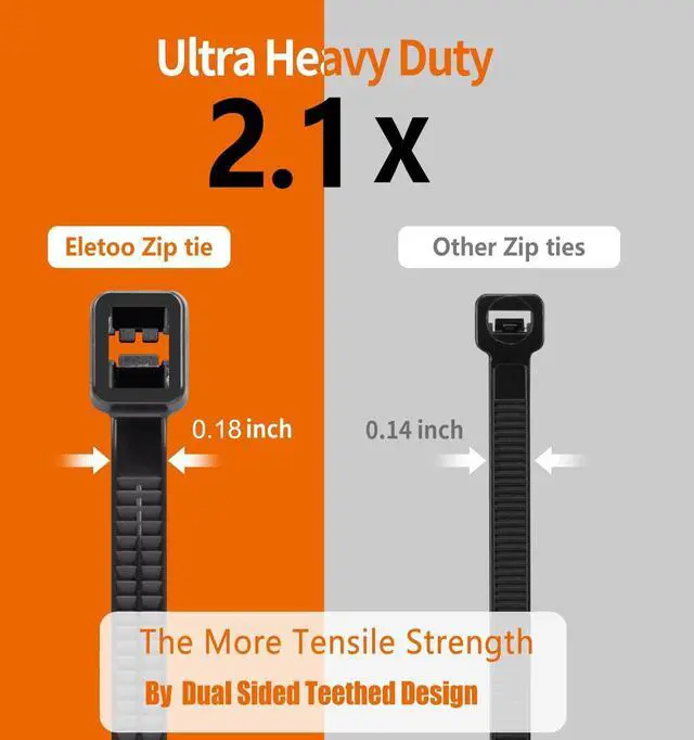 Alt view image 3 of 7 - 14 Inch Zip Ties 1000 Pack, 85 LBS Tensile Strength, Self-Locking UV Resistant Cable Ties for Indoor and Outdoor