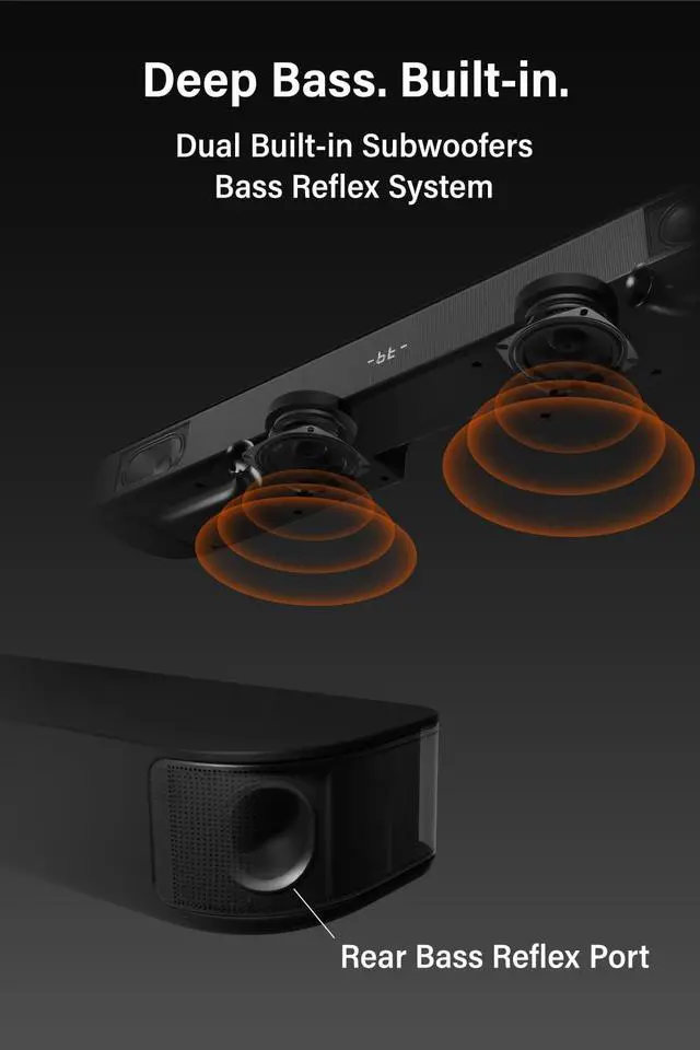 Alt view image 3 of 7 - Sound Bar for Smart TV, 100W 2.1ch Bluetooth 5.0 Soundbar with HDMI ARC, Optical & AUX, Remote Control, for Projector and Gaming, Black