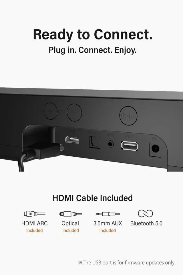 Alt view image 5 of 7 - Sound Bar for Smart TV, 100W 2.1ch Bluetooth 5.0 Soundbar with HDMI ARC, Optical & AUX, Remote Control, for Projector and Gaming, Black