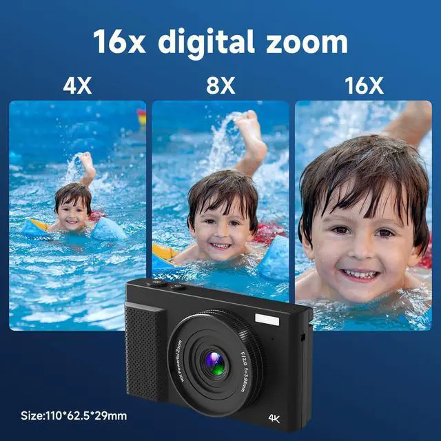 Alt view image 7 of 7 - 4K Digital Camera for Photography, 64MP Vlogging Video Camera for YouTube with 3'' 180°Flip Screen, 64GB Micro SD Card, 16x Digital Zoom Point Shoot Compact Travel Vintage Cameras (Black)