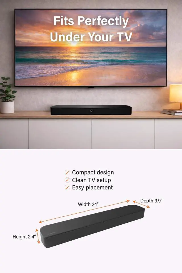 Alt view image 7 of 7 - Sound Bar for Smart TV, 100W 2.1ch Bluetooth 5.0 Soundbar with HDMI ARC, Optical & AUX, Remote Control, for Projector and Gaming, Black