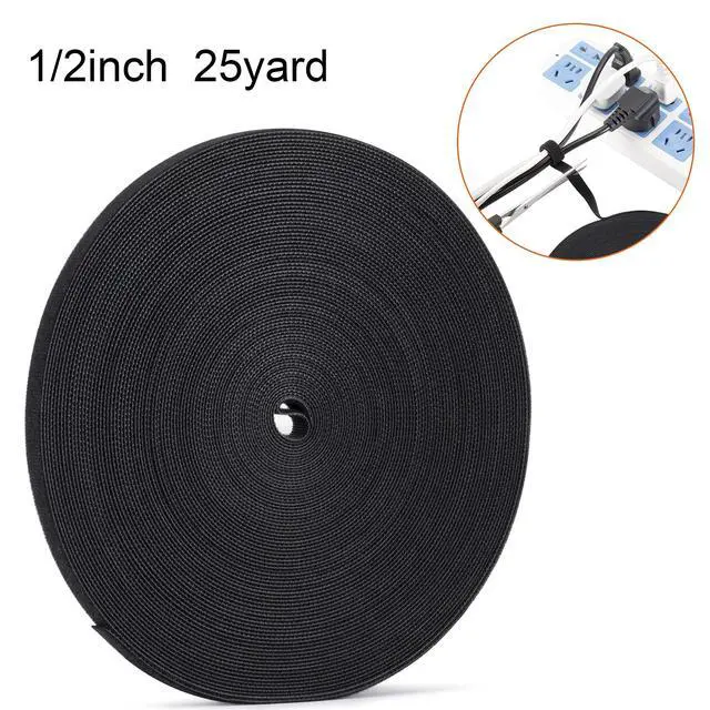 Alt view image 2 of 6 - 1/2 inch Reusable Fastening Tape Cable Ties Double-Sided Hook-and-Loop Cable Management Tape (Black 25 Yards)