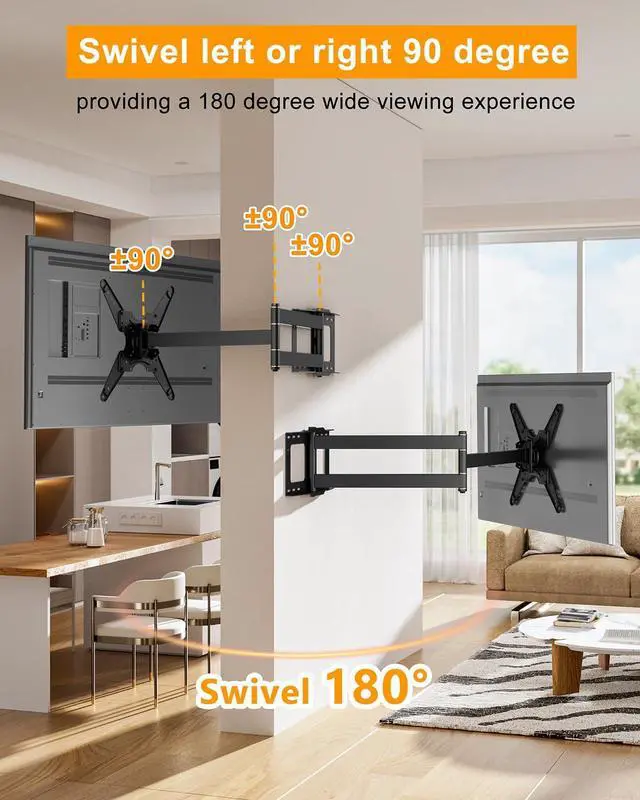 Alt view image 5 of 7 - Extra Long Arm TV Wall Mount 48'' Extension, Rotating TV Wall Mount 180° Heavy Duty Full Motion for 26''-65'' Screens, VESA 400x400mm, Load 110 lbs, 16''Wood Stud/Concrete/Brick Wall