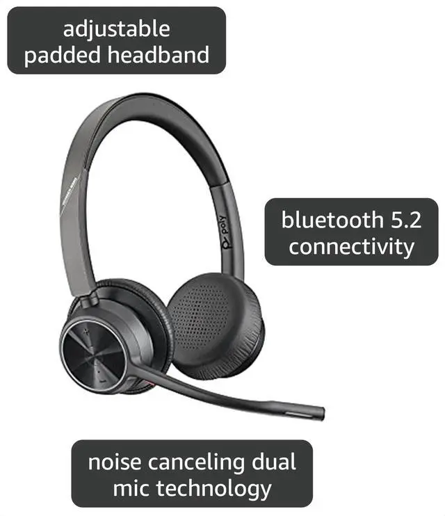 Alt view image 2 of 2 - Poly - Voyager 4320 UC Wireless Headset + Charge Stand (Plantronics) - Headphones with Boom Mic - Connect to PC/Mac via USB-C Bluetooth Adapter, Cell Phone via Bluetooth - Works with Teams, Zoom &More