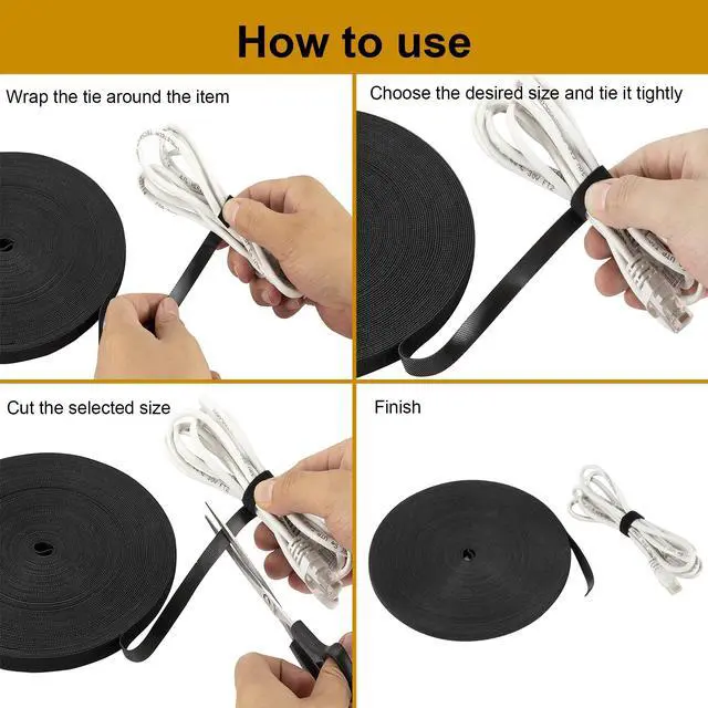 Alt view image 5 of 6 - 1/2 inch Reusable Fastening Tape Cable Ties Double-Sided Hook-and-Loop Cable Management Tape (Black 25 Yards)