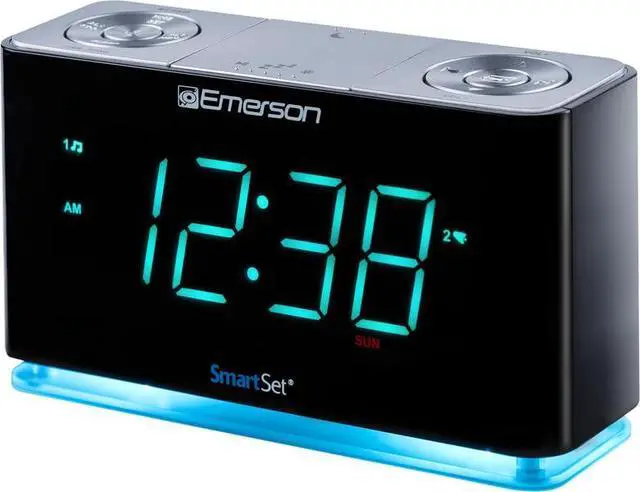 Alt view image 3 of 7 - Smartset Alarm Clock Radio with Bluetooth Speaker with USB Port for iPhone/iPad/iPod/Android and Tablets, 1.4" Cyan LED Display and Night Light, ER100301