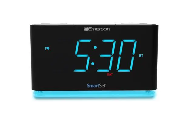 Alt view image 2 of 7 - Smartset Alarm Clock Radio with Bluetooth Speaker with USB Port for iPhone/iPad/iPod/Android and Tablets, 1.4" Cyan LED Display and Night Light, ER100301