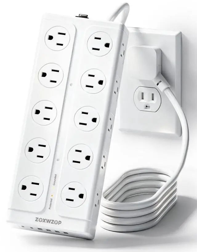 Main image of Surge Protector Power Strip, 6Ft Extension Cord with Multiple Outlets, Flat Plug Power Strip with 20 Outlets 6 USB Ports(2 USB C), 4 Side Outlet Extender for Home Dorm Room, ETL Listed