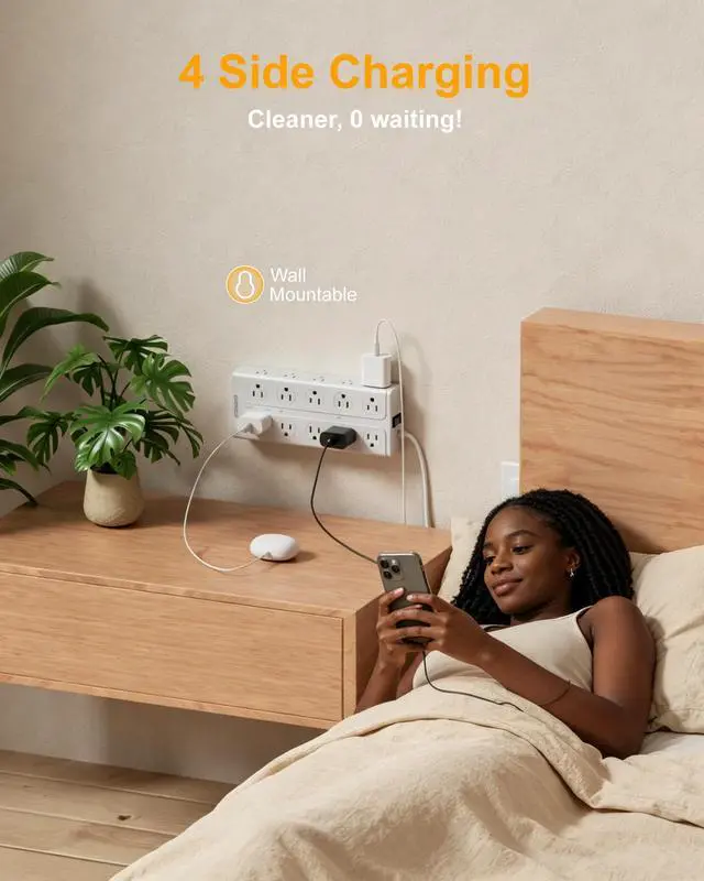 Alt view image 7 of 7 - Surge Protector Power Strip, 6Ft Extension Cord with Multiple Outlets, Flat Plug Power Strip with 20 Outlets 6 USB Ports(2 USB C), 4 Side Outlet Extender for Home Dorm Room, ETL Listed