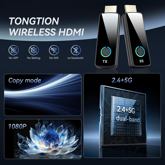 Alt view image 4 of 6 - 2026 Upgraded Wireless HDMI Transmitter and Receiver,164FT/50M, LED Display, 4K Decode 1080P@60Hz Ultra HD Video Output, Plug&Play 5G+2.4G for Video and Audio to Monitor from PC/Projector/TV Box