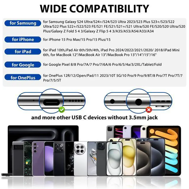 Alt view image 6 of 7 - Open Ear Earbuds Wired USB C for Samsung S26 Ultra S25 S24 S23 A17 | Type C Earphone with Mic Over Ear Wired Headphone with Hooks for iPhone 17 Air 16 15 Pro Max Plus/iPad/Pixel 10 9 8a, Black