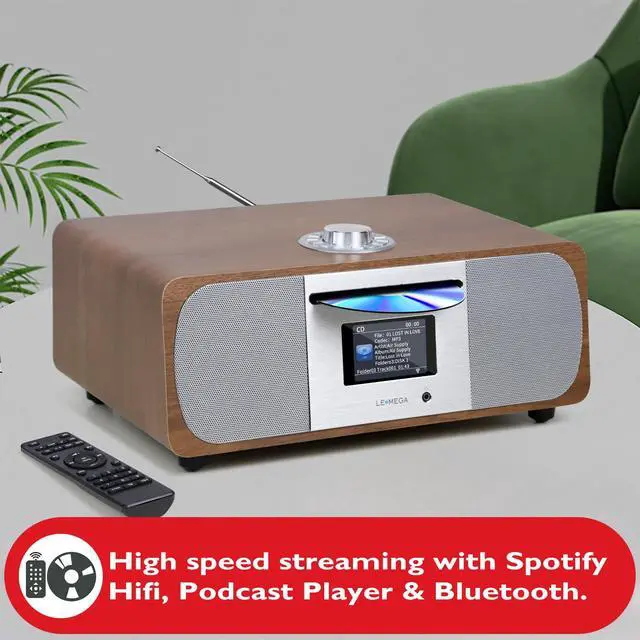 Alt view image 2 of 7 - M5P CD Player,Internet Radio,Spotify, Bluetooth,FM Stereo,Walnut | 2.8in colour display, 40 presets, remote control, wooden cabinet, headphone out, internal subwoofer, EQ modes, remote