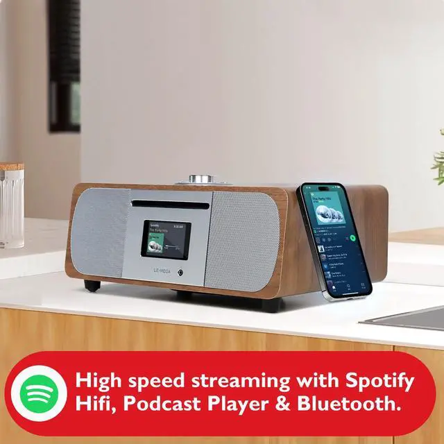Alt view image 3 of 7 - M5P CD Player,Internet Radio,Spotify, Bluetooth,FM Stereo,Walnut | 2.8in colour display, 40 presets, remote control, wooden cabinet, headphone out, internal subwoofer, EQ modes, remote