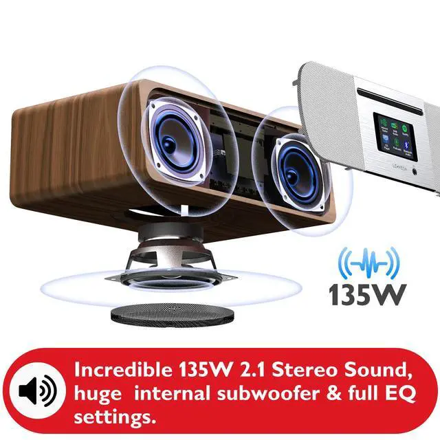 Alt view image 4 of 7 - M5P CD Player,Internet Radio,Spotify, Bluetooth,FM Stereo,Walnut | 2.8in colour display, 40 presets, remote control, wooden cabinet, headphone out, internal subwoofer, EQ modes, remote