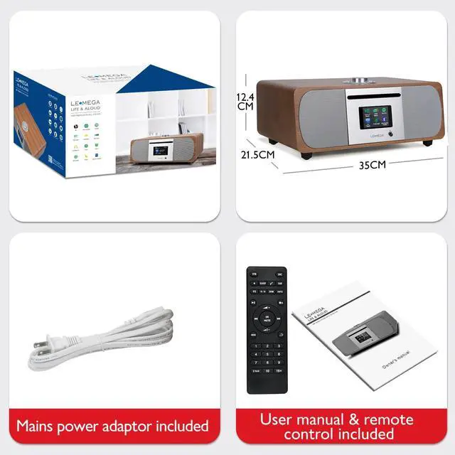 Alt view image 7 of 7 - M5P CD Player,Internet Radio,Spotify, Bluetooth,FM Stereo,Walnut | 2.8in colour display, 40 presets, remote control, wooden cabinet, headphone out, internal subwoofer, EQ modes, remote