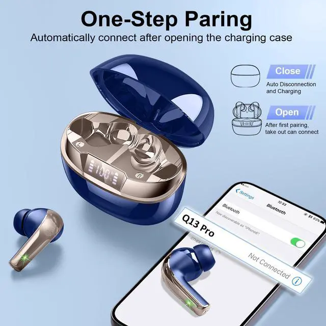 Alt view image 4 of 7 - Wireless Earbuds Stereo Sound in Ear Headphones, 47H Playtime, LED Display | Noise Cancelling EarBuds Deep Bass with 4 Mic ENC Clear Calls, Bluetooth 5.4 Headphones, Touch Control, IP7 Waterproof