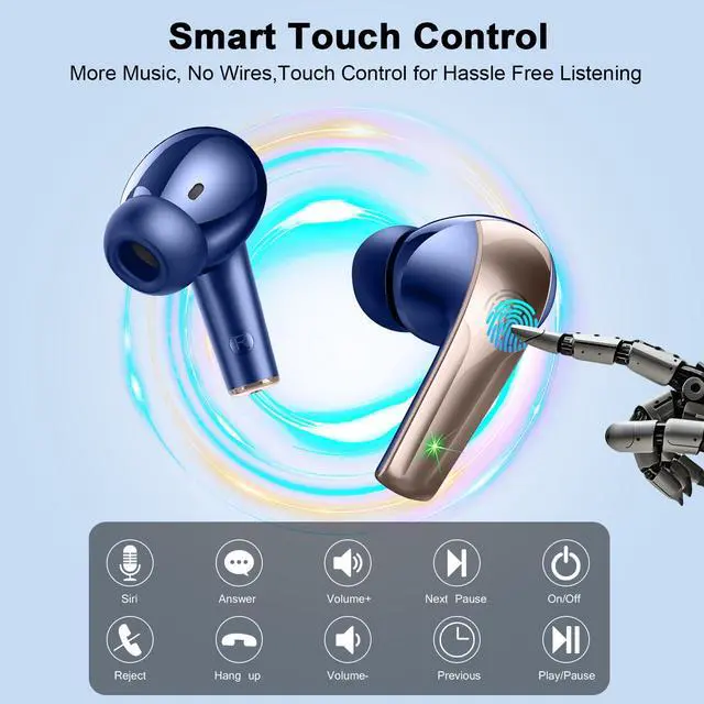 Alt view image 5 of 7 - Wireless Earbuds Stereo Sound in Ear Headphones, 47H Playtime, LED Display | Noise Cancelling EarBuds Deep Bass with 4 Mic ENC Clear Calls, Bluetooth 5.4 Headphones, Touch Control, IP7 Waterproof