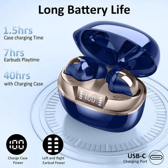Alt view image 6 of 7 - Wireless Earbuds Stereo Sound in Ear Headphones, 47H Playtime, LED Display | Noise Cancelling EarBuds Deep Bass with 4 Mic ENC Clear Calls, Bluetooth 5.4 Headphones, Touch Control, IP7 Waterproof