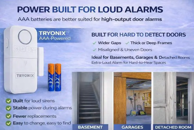 Alt view image 7 of 7 - Door Alarms When Opened for Kids & Elderly 130 dB Loud Door & Window Alarm, 1.2 Wide Gap Sensor, Instant & Delay Alerts, 3 Volume Levels, AAA Batteries Included, Low Battery Alert, 2 Pack