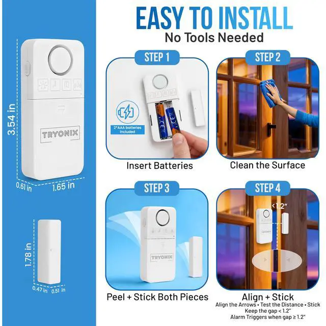 Alt view image 5 of 7 - Door Alarms When Opened for Kids & Elderly 130 dB Loud Door & Window Alarm, 1.2 Wide Gap Sensor, Instant & Delay Alerts, 3 Volume Levels, AAA Batteries Included, Low Battery Alert, 2 Pack