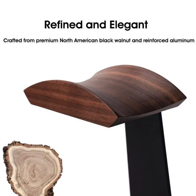 Alt view image 2 of 7 - Walnut Headphone Stand, Wood Headset Holder with Storage for Desk | American Black Walnut & Aluminum, Universal for Gaming Headsets & AirPods Max\Bose, Extra Storage Tray, Vintage Gift for Men