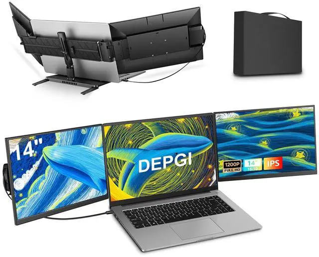Main image of 14" Laptop Screen Extender Built-in Cooler, 1200P FHD One Cable Connect Portable Triple Monitor, Dual Screen Monitor Fits 13"-17.3" Laptop with Stand for MacOS/Windows