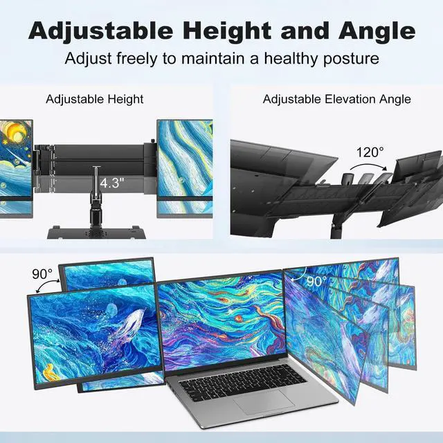 Alt view image 4 of 7 - 14" Laptop Screen Extender Built-in Cooler, 1200P FHD One Cable Connect Portable Triple Monitor, Dual Screen Monitor Fits 13"-17.3" Laptop with Stand for MacOS/Windows
