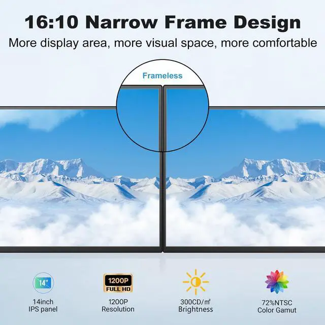 Alt view image 6 of 7 - 14" Laptop Screen Extender Built-in Cooler, 1200P FHD One Cable Connect Portable Triple Monitor, Dual Screen Monitor Fits 13"-17.3" Laptop with Stand for MacOS/Windows