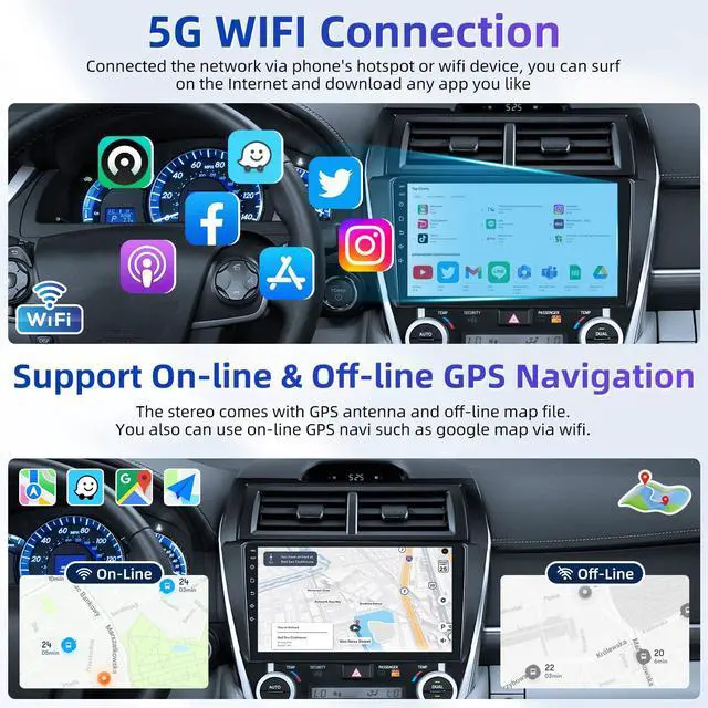 Alt view image 5 of 7 - 8-Core Android 15 Car Radio for Toyota Camry 2012 2013 2014: 10Inch 1280×720 Touchscreen Stereo, Wireless CarPlay & Android Auto, GPS Navigation, Bluetooth, 5GHz WiFi, FM, Backup Camera, Split Screen