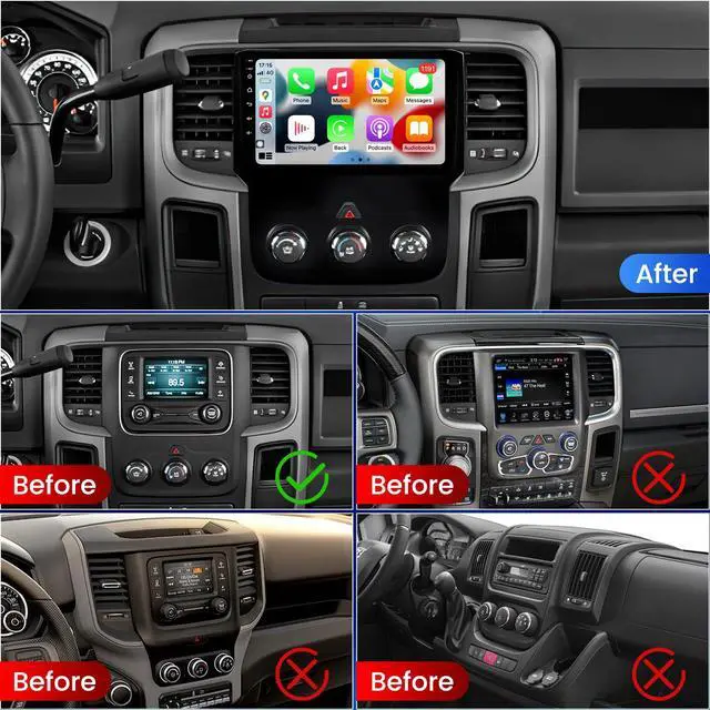 Alt view image 2 of 7 - 4+64GB Car Radio Stereo for Dodge Ram 1500 2500 3500 2013 2014 2015 2016 2017 2018 2019 w/Manual AC Upgrade Dash Kit, 8-Core Android 14 9" QLED Touch Screen/Car-Play Android Auto/DSP/RDS