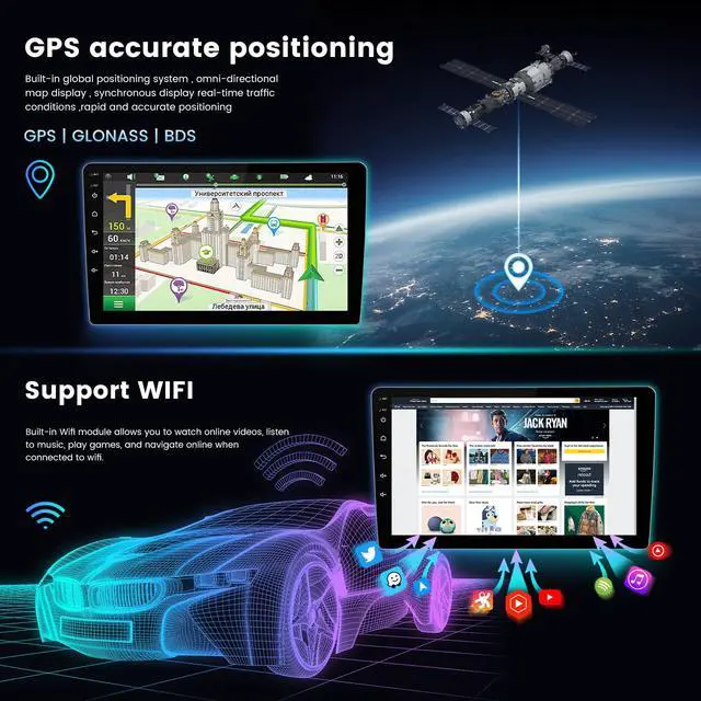 Alt view image 6 of 7 - 4+64GB Car Radio Stereo for Dodge Ram 1500 2500 3500 2013 2014 2015 2016 2017 2018 2019 w/Manual AC Upgrade Dash Kit, 8-Core Android 14 9" QLED Touch Screen/Car-Play Android Auto/DSP/RDS
