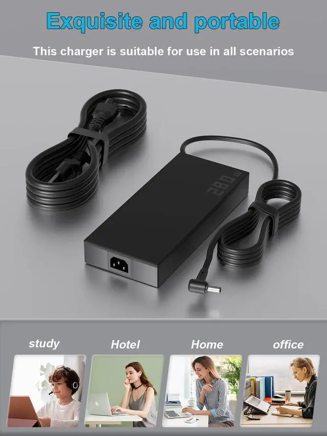 Alt view image 6 of 7 - 280W AC Charger Compatible with Asus ROG Strix G16 G17 G18 G15 Scar 15 17 G614 G814 G713 G533 Zephyrus S17 M16 Duo 16 GU604 GX650 TUF Gaming A16 FA617 FA607 Zenbook UX7602 ProArt W730 Laptop