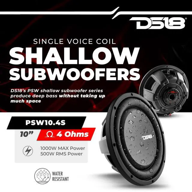Alt view image 2 of 7 - PSW10.4S 10" Shallow Mount Subwoofer 1000 Watts Max Power 500 Watts RMS Single Voice Coil 4 OHMS Water Resistant - Best Sub for Tight Spaces in Car & Trucks - 1 Speaker