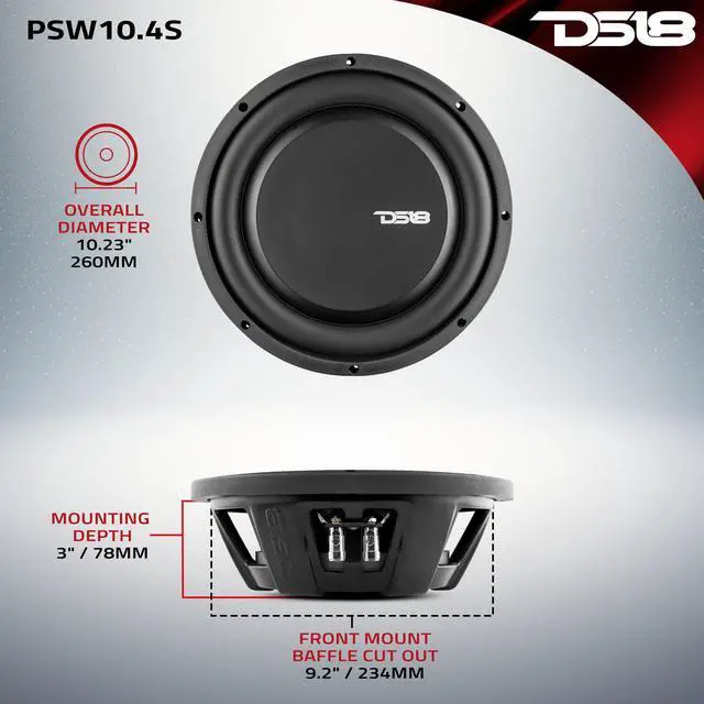Alt view image 4 of 7 - PSW10.4S 10" Shallow Mount Subwoofer 1000 Watts Max Power 500 Watts RMS Single Voice Coil 4 OHMS Water Resistant - Best Sub for Tight Spaces in Car & Trucks - 1 Speaker