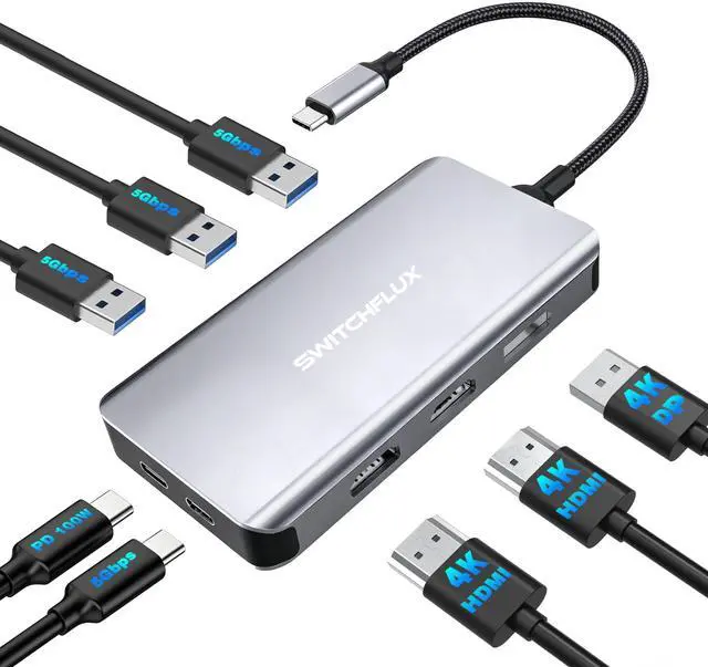 Main image of USB C Docking Station Dual Monitor,Laptop Docking Station 3 Monitors Triple 4K Display with 2 HDMI, DisplayPort,100W PD Charging,USB 3.0 Ports Multiport Adapter for Dell, HP, Lenovo,etc