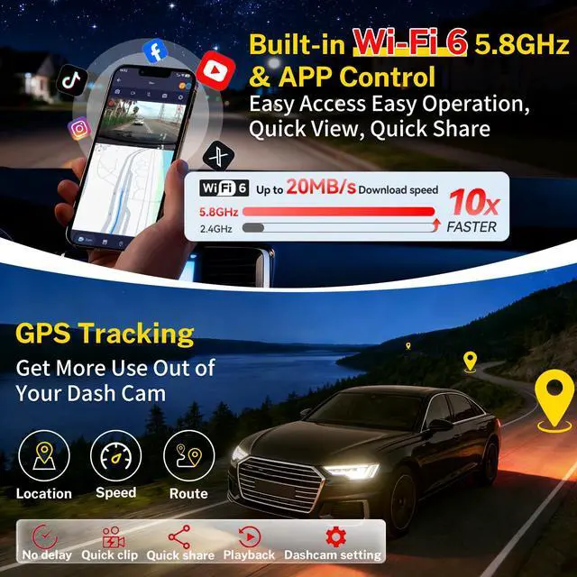 Alt view image 5 of 6 - Front 4K Dash Cam fit for Audi (Model A) 2019-2026 Q5 Q3 A4 A6 | Allroad A3 A5 S4 S6 Q7 A8 S8 TT A7 S5 S3 S7 RS3 RS5 RS6 e-tron,integrated Camera,OEM Factory Look,GPS,2160P HDR,5.8G WiFi
