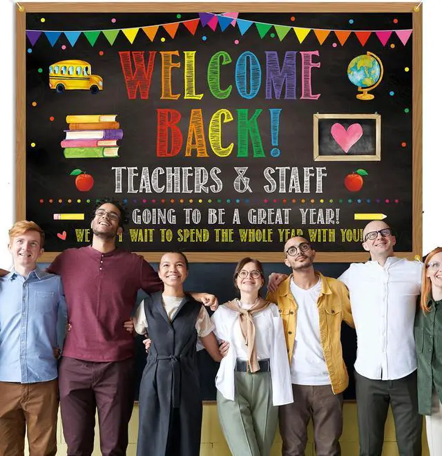 Alt view image 4 of 7 - Welcome Back Backdrop Banner Back to School Backdrop Decoration First Day of School Banner Teachers and Staff Classroom Office Party Background Decoration Photo Booth Props