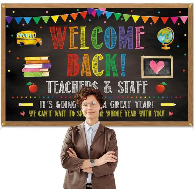 Alt view image 5 of 7 - Welcome Back Backdrop Banner Back to School Backdrop Decoration First Day of School Banner Teachers and Staff Classroom Office Party Background Decoration Photo Booth Props