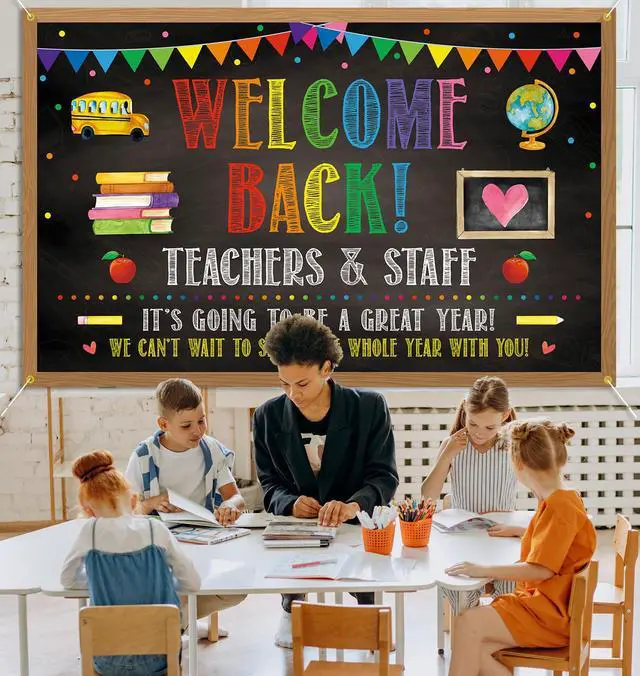 Alt view image 6 of 7 - Welcome Back Backdrop Banner Back to School Backdrop Decoration First Day of School Banner Teachers and Staff Classroom Office Party Background Decoration Photo Booth Props