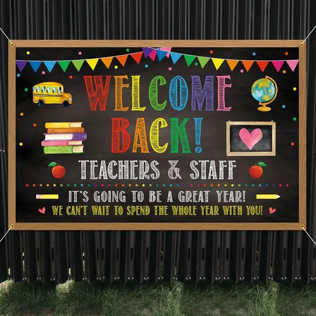 Alt view image 7 of 7 - Welcome Back Backdrop Banner Back to School Backdrop Decoration First Day of School Banner Teachers and Staff Classroom Office Party Background Decoration Photo Booth Props